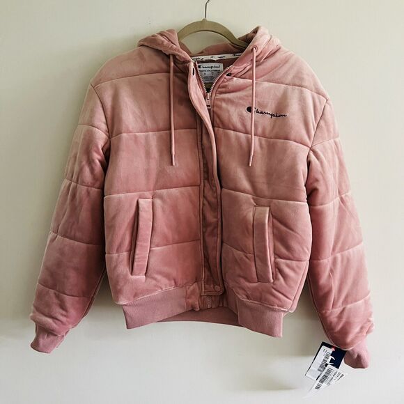 Champion Jackets & Blazers - CHAMPION Pink Beige Velour Puffer Jacket - S